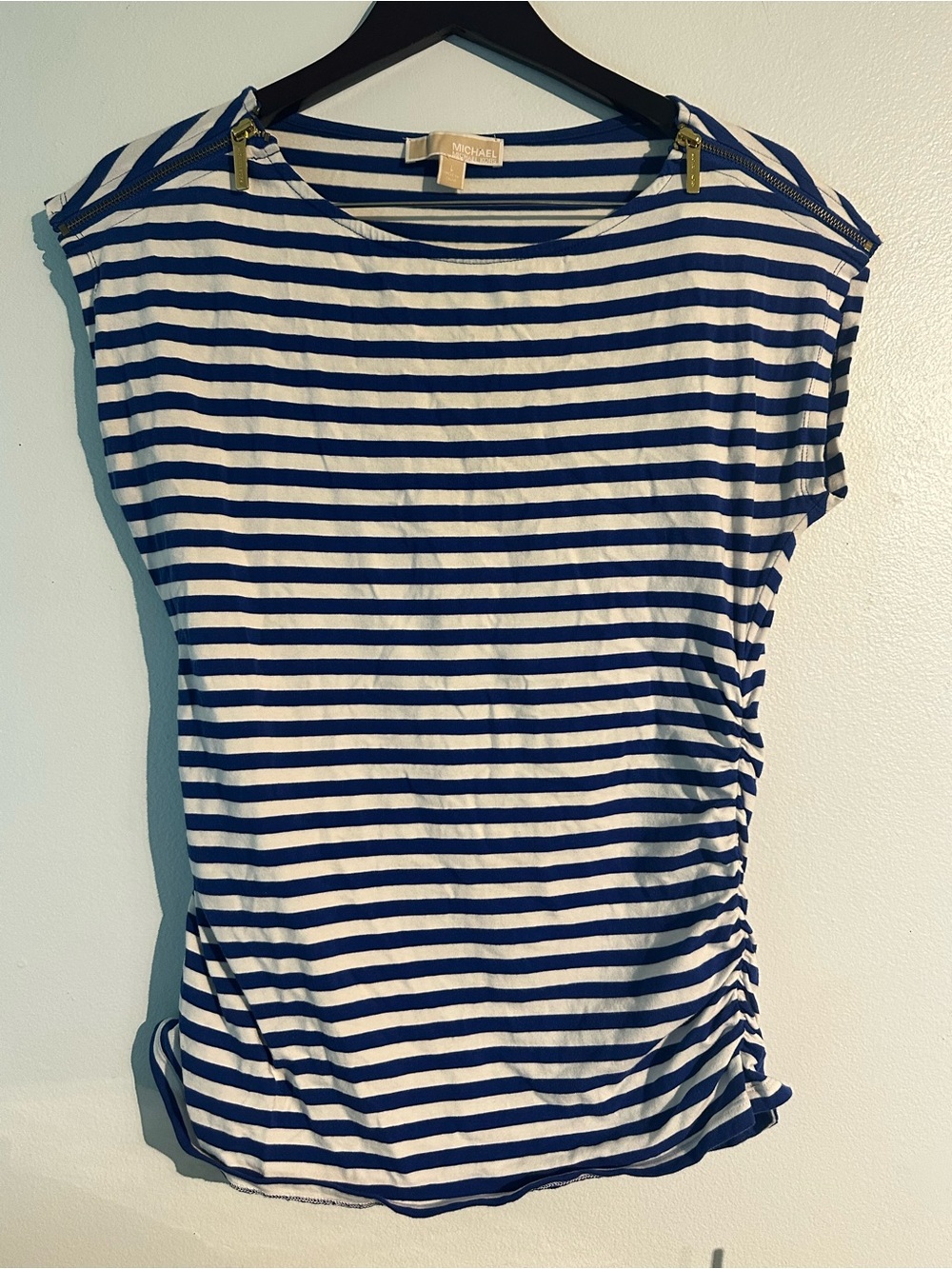 Michael Kors Navy & White Striped Tank Top with Zipper Accent